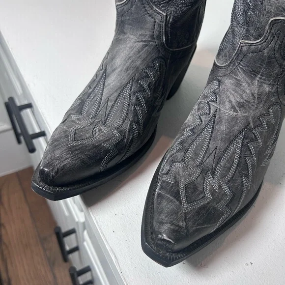 Laredo Black Western Boots Mens 7.5D Womens 9 Leather Cowboy Inlay Classic - Picture 4 of 8